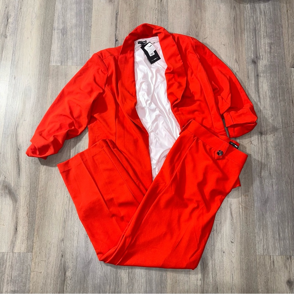 2 piece red blazer suit set